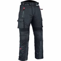 BULLDT Motorrad-Textilanzug für Herren Seitenansicht der BULLDT Herren Motorrad Textil Neon Orange Hose gefertigt aus Cordura mit atmungsaktiven Mesh Einsätzen, CE Protektoren, verstellbarer Taille und Reißverschlusstaschen jetzt kaufen