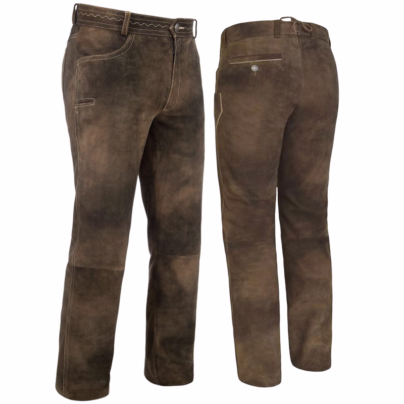 Trachten Herren Lederhose Tassilo 253-H Lange Hose Ziegenvelour