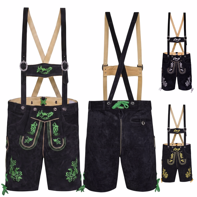 Short lederhosen with braces Trachten trousers black with embroidery