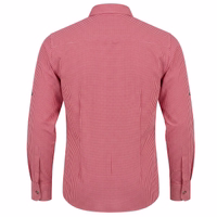 Traditional Long-Sleeved Checkered Shirt with Flap Pockets Rear view of a red-and-white checkered traditional shirt against a white background.