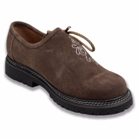 Traditional Bavarian trachten shoes in brown cowhide leather. These German wear shoes feature a block heel and round toe design, crafted from the finest genuine cowhide leather. Durable and stylish, they come with a classic shoelace closure.