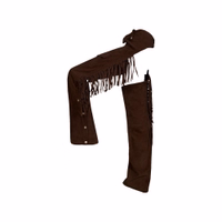 The Men’s Western Leather Dark Brown Chaps crafted from premium cowhide leather with full fringe, side zipper, and adjustable back for comfortable riding or club costumes, buy online.