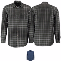 Herren-Jagdhemd in Dunkelblau Vorder- und Rückansicht eines dunkelgrünen Herren-Jagdhemdes. Mit markantem Haifischkragen und edler Optik gestaltet, verfügt dieses Langarmhemd über einen Button-Down-Kragen und besteht aus 100 % Baumwolle, was sowohl Strapazierfähigkeit als auch außergew
