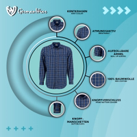 Men's Hunfting Shirt dark blue Discover this dark blue hunting shirt featuring a Kent collar, breathable 100% cotton fabric, and roll-up sleeves. With a front button closure and button cuffs, it combines practicality and style, highlighted by a beautiful deer embroidery.