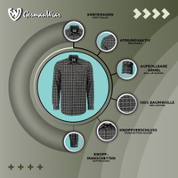 Dark green hunting shirt with Kent collar, crafted from 100% breathable cotton. Features roll-up sleeves, front button closure, and button cuffs. Designed for German wear, combining functionality and style.