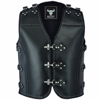 Black BULLDT Motorcycle Vest 1721086259. Constructed from genuine cowhide leather, it's designed to meet the demands of open roads. With its adjustable buckles and carabiner front closure, it's the perfect accessory for every rider. Purchase today