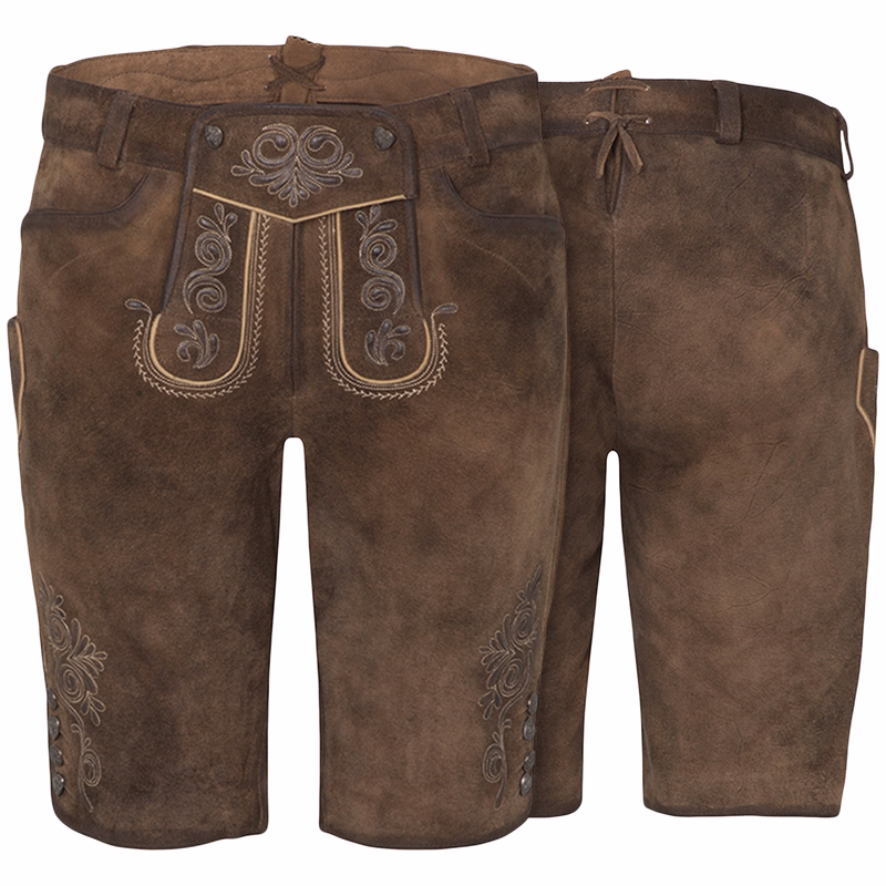 Spieth & Wensky Damen Trachtenhose Lederhose Kurz hose Ziegenvelour mit Stickerei
