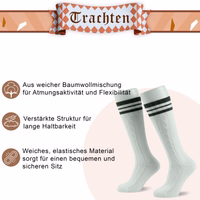 Bayerische Traditionssocken mit elegantem Zopfmuster Nahaufnahme einer traditionellen bayerischen Socke in Naturgrün, die die Strickstruktur aus Baumwollmischung und die verstärkte Struktur zeigt.