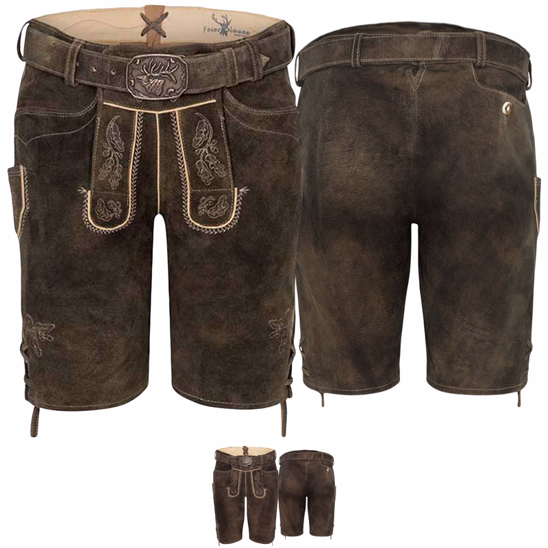 Traditional men's leather shorts Veit 134-D with belt, goat suede, and embroidery.