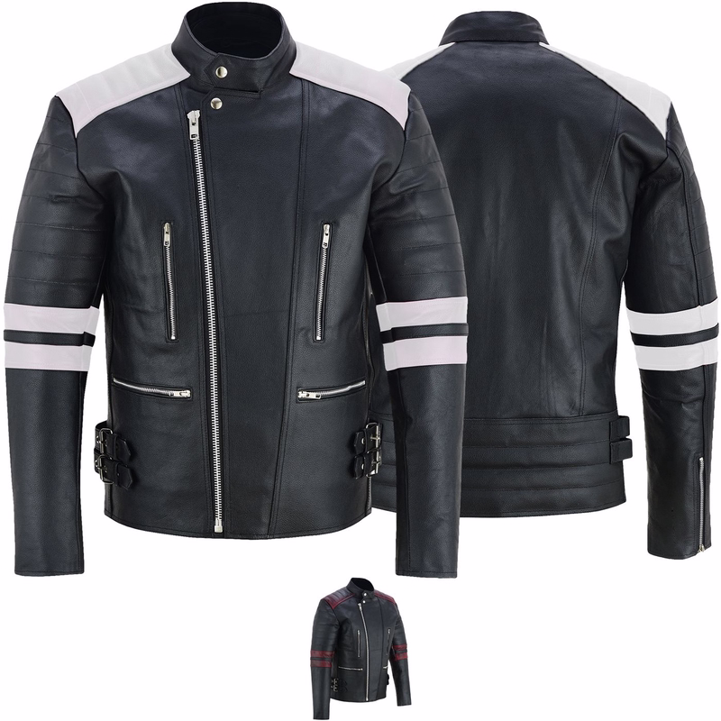Lederrock maßanfertigung Maßgeschneiderte nach Mass Trend452R Herren-Motorradjacke in den Farben Schwarz/Grau mit Schulter-, Ellbogen- und Rückenprotektoren sowie 2 versteckten Reißverschlusstaschen vorne und einer Innentasche, die in einer weiteren Grundfarbe angeboten wird.