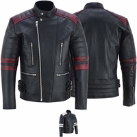 Lederrock maßanfertigung Maßgeschneiderte nach Mass Trend452R Herren-Motorradjacke in den Farben Schwarz/Rot mit Schulter-, Ellbogen- und Rückenprotektoren sowie 2 versteckten Reißverschlusstaschen vorne und einer Innentasche, die in einer weiteren Grundfarbe angeboten wird.