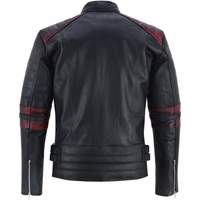 Lederrock maßanfertigung Maßgeschneiderte nach Mass Trend452R Herren-Motorradjacke in schwarz/Rot Farbe Rückansicht Design, Diese Jacke ist am Ende des Reißverschlusses mit Knöpfen geschlossen, es ist mit Armen, Schulter, Ellbogen, & Rücken-Protektoren ausgestattet.