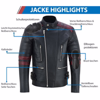 Lederrock maßanfertigung Maßgeschneiderte nach Mass Trend452R Herren-Motorradjacke in schwarz/roter Farbe Rückansicht Design, Diese Jacke ist am Ende des Reißverschlusses mit Knöpfen geschlossen, es ist mit Armen, Schulter, Ellbogen, & Rücken-Protektoren ausgestattet.