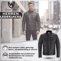Trendige Herrenjacke aus Lammnappaleder Stehender Herren in German Wear Lammnappa Lederjacke. Details: Weich, strapazierfähig mit praktischen Seitentaschen.