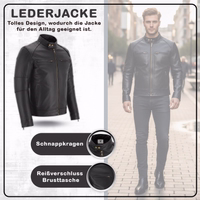 Trendige Herrenjacke aus Lammnappaleder Stehender Herren in Lederjacke für den Alltag. Details: Schnappkragen und Reißverschluss-Brusttasche.