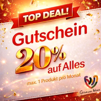 Gutschein 20% Rabatt auf Alles maximal ein Product pro Monat gutschein zeigt 20% Rabatt auf alles maximal ein Product pro Monat