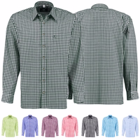 Front and Back View of Men’s Dark green Checkered Trachten Shirt in Traditional Bavarian Style with Classic Collar Made from Soft Cotton Ideal for Casual and Festive Wear Perfectly Pairs with Lederhosen Buy Online Today
