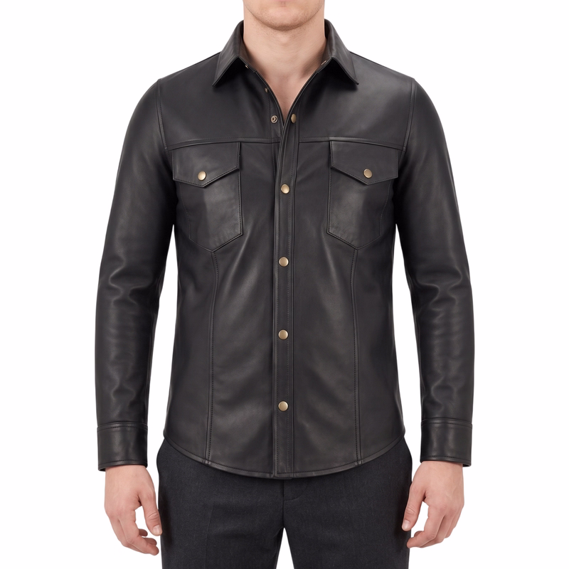 Leather shirt men's motorcycle shirt leather jacket