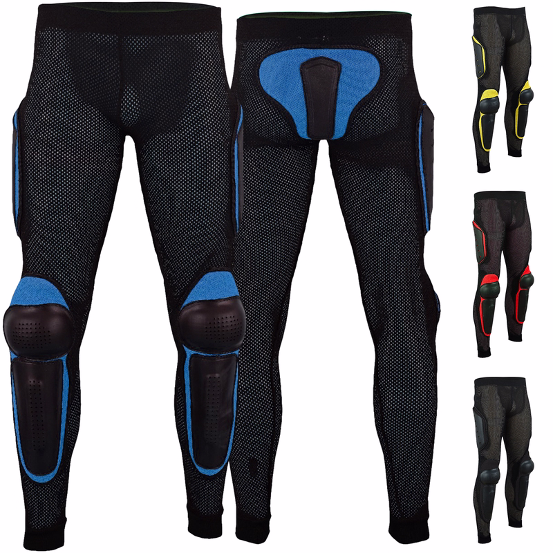 Motorradschutzhose Front- und Rückansicht der schwarzen Motorrad-Schutzhose, entworfen für Motocross- und BMX-Fahrer, mit Knie-, Hüft- und Oberschenkelschützern, atmungsaktivem Mesh und elastischem Bund – jetzt online sichern!