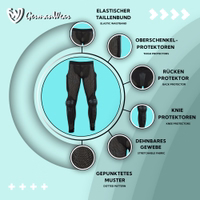 Motorradschutzhose Produktmerkmale: Schwarze Motorrad-Schutzhose mit Knie-, Oberschenkel- und Hüftschutz, elastischem Bund und atmungsaktivem Mesh-Material – entwickelt für mehr Sicherheit, Komfort und Bewegungsfreiheit. Jetzt kaufen!