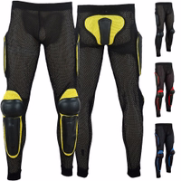 Motorradschutzhose Front- und Rückansicht der gelben Motorrad-Schutzhose, entwickelt für Motocross, BMX und Wintersport, mit Hüft-, Oberschenkel- und Knieschützern, atmungsaktivem Mesh-Gewebe und elastischem Bund – jetzt kaufen!