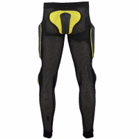 Motorradschutzhose Rückansicht der gelben Motorrad-Schutzhose, mit gepolstertem Hüft- und Oberschenkelbereich, atmungsaktivem gepunktetem Mesh und flexiblem Bund – bietet Schutz und Bewegungsfreiheit. Jetzt online kaufen!