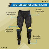 Motorradschutzhose Die gelben Motorrad-Schutzhosen aus Polyester-Elasthan-Mix, mit Knie-, Hüft- und Oberschenkelpolstern, elastischem Bund und Mesh-Luftmuster – für sichere und stylische Fahrten. Jetzt sichern!
