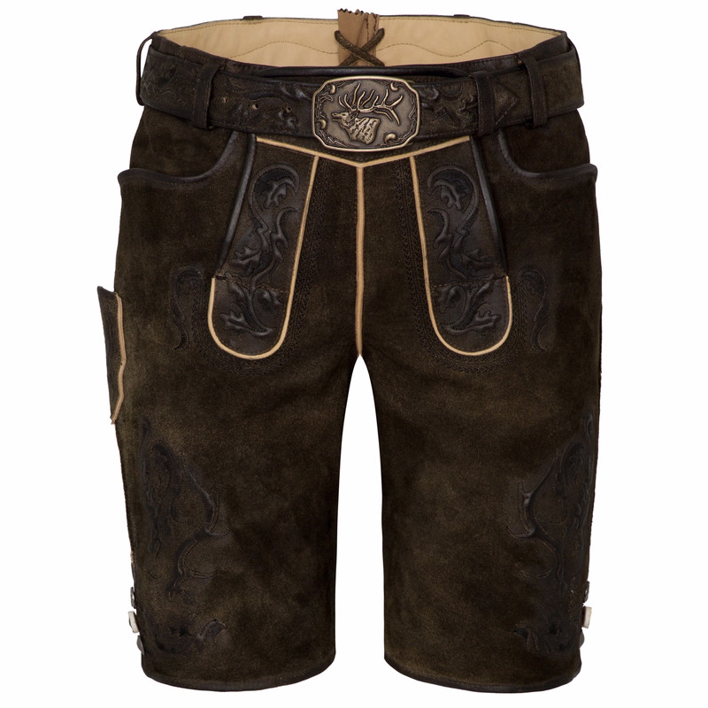 Diablo Herren Trachtenhose Lederhose kurzhose mit Gürtel Ziegenvelour bestickt