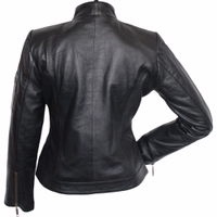 Rear view of a premium lamb nappa leather blazer. With classic button closure, zippered sleeves, and practical pockets, it’s perfect for everyday wear with a touch of elegance. Order now for fast, free delivery!