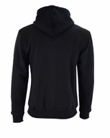 BiG-XXL Motorrad-Hoodie Motorrad-Hoodie Schutzjacke Große Größen 6XL 7XL 8XL Rückansicht des Herren-Motorrad-Hoodies in Schwarz zeigt eine maschinenwaschbare Kapuze mit durchgehendem Reißverschluss. Zwei Außentaschen mit Reißverschluss und eine Innentasche sorgen für zusätzlichen Komfort.