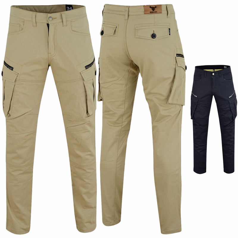 Men's motorcycle pants with protector pants black khaki Check out our black motorcycle pants, designed with both front and rear views in mind. These 9-pocket pants offer exceptional protection and comfort, crafted from premium 100% cotton fabric. They come with secure zipper and button closures.