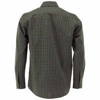 Herren-Traditionalhemd in Grün-Weiß kariert Rückansicht des Herren-Hunting-Hemds. Es hat eine normale Passform für bequemen und entspannten Sitz. Ein kleines gesticktes Logo auf der linken Brust fügt ein dezentes dekoratives Detail hinzu.