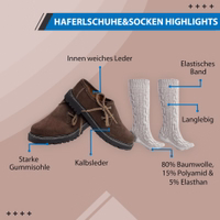 Herren Bayerische Trachtenschuhe mit Socken Produktmerkmale: Dunkelbraune bayerische Traditionsschuhe mit Socken, handgefertigte Wildleder-Brogues, original handgenäht, Lederhosen-Schuhe mit Schnürverschluss und 40 cm kurzen Socken – bequem, authentische deutsche Tracht. Jetzt online kaufen!