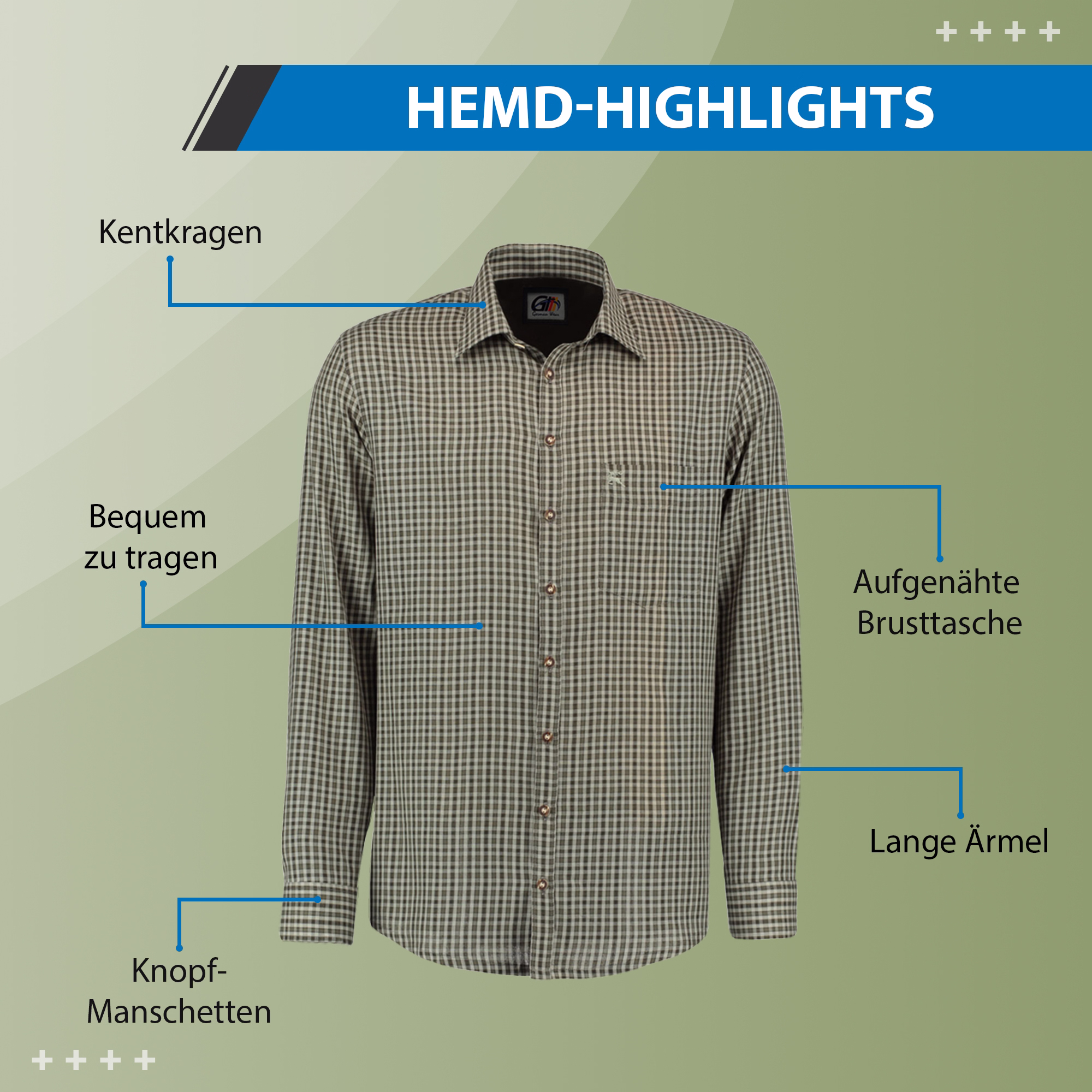 Herren-Jagdhemd mit Stickerei Herren-Jagdhemd mit Kentkragen für einen klassischen Look, gestaltet mit langen Ärmeln und geknöpften Manschetten für verstellbaren Tragekomfort. Aus weichem, atmungsaktivem Stoff gefertigt, verfügt es über eine praktische eingenähte Brusttasche für zusätz