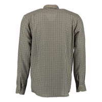 Herren-Jagdhemd mit Stickerei Rückansicht eines dunkelgrünen Jagdhemdes mit einzigartigem Haifischkragen und klassischer Passform. Dieses Langarmhemd, ideal für den Alltag, ist mit einem auffälligen Hai-Stickmotiv versehen. Verleihen Sie Ihrer Jagdausrüstung mehr Stil und Funktionalitä