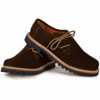 Here’s the German translation: **Herren-Bayerische Traditionsschuhe in Dunkelbraun** Here’s the German translation: **Ein Paar handgefertigte traditionelle bayerische Schuhe in Dunkelbraun, aus 100 % echtem Kalbsveloursleder gefertigt. Diese klassischen seitlich geschnürten Schuhe zeigen ein sattes, tiefes Braun und verkörpern traditionel