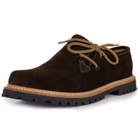 Here’s the German translation: **Herren-Bayerische Traditionsschuhe in Dunkelbraun** Here’s the German translation: **Seitenansicht dunkler Haferlschuhe mit traditionellem Design und elegantem Akzent. Die Schuhe bieten einen sicheren und bequemen Sitz mit verstellbarem Verschluss und Seitenschnürung.**