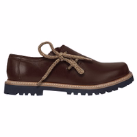 Herren-Bayerische Trachtenschuhe Seitenansicht handgefertigter bayerischer Haferlschuhe aus echtem Kalbsleder. Diese robusten, seitlich geschnürten Schuhe bestehen aus 100% glattem Leder und sind ohne Stickereien gestaltet, wodurch sie ein elegantes und klassisches Erscheinungsbild bieten