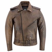 BULLDT Brando Men’s Vintage Motorcycle Leather Jacket 100% Calfskin Antique Brown Chopper Style with Removable Inner Lining & Zipper Sleeve Premium Biker Jacket Fast Shipping Buy Now