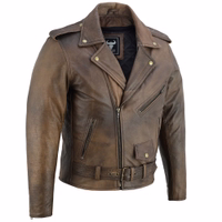 BULLDT Brando Men’s Vintage Leather Jacket in Antique Brown Chopper Style 100% Calfskin with Removable Inner Lining & Zipper Sleeve Front View Premium Biker Footwear Fast Shipping Buy Now