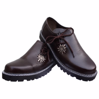 Bayerische traditionelle schwarze Haferlschuhe aus Leder für Herren Paar bayerische traditionelle Haferlschuhe für Herren in Dunkelbraun, aus echtem Rindsleder, seitlich geschnürt, mit Edelweiß-Design und Glattleder – authentische Trachtenschuhe jetzt online kaufen.
