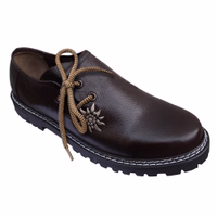 Bayerische traditionelle schwarze Haferlschuhe aus Leder für Herren Vorderansicht dunkelbrauner handgefertigter Haferlschuhe für Herren. Klassisches seitlich geschnürtes Glattleder, langlebige Gummisohle, bequem – traditionelle Trachtenschuhe für Oktoberfest. Jetzt authentische bayerische Schuhe online kaufen.