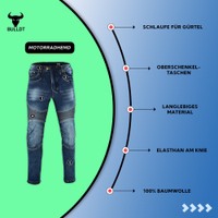 BULLDT Herren-Motorradjeans Die BULLDT Herren Motorradjeans Blau gefertigt aus hochwertigem Denim mit ergonomischem Schnitt, herausnehmbaren Hüft und Knieschonern und atmungsaktivem Stoff jetzt online kaufen