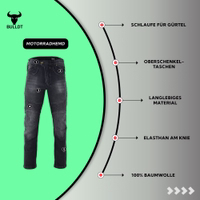 BULLDT Herren-Motorradjeans Die BULLDT Herren Motorradjeans Schwarz gefertigt aus hochwertigem schwarzem Denim mit ergonomischem Schnitt, atmungsaktivem Stoff und herausnehmbaren Protektoren jetzt online kaufen