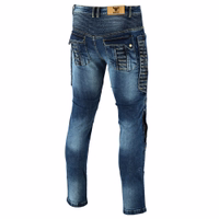 BULLDT Herren-Motorradjeans Rückansicht der BULLDT Herren Motorradjeans Blau mit verstärktem Sitz, Taschen hinten und Schutzpolstern die Stil mit Sicherheit und langlebiger Funktionalität verbinden jetzt bestellen