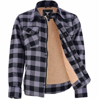 Herren Winterjacke Gefüttert Flanellhemd Graue Innenansicht des BULLDT-Herrenhemds im Holzfällerstil. Baumwollflanellhemd mit Fleecefutter, weicher, flauschiger Innenseite, atmungsaktivem Stoff und warmer Winter-Arbeitshemdkonstruktion.