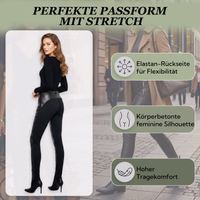 Damen Lederleggings Vorderansicht Damen-Lederhose – Schwarze Lederleggings mit Elasthan, weiche und bequeme Premium-Lederhose mit elastischem Material für eine stylische Passform