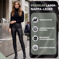 Damen Lederleggings Rückansicht Premium Damen-Lederhose Schwarz – Echte Lederleggings aus 60 % Lamm-Nappaleder, 35 % Polyester, 5 % Elasthan, bequeme Passform, luxuriöse deutsche Lederbekleidung für Frauen