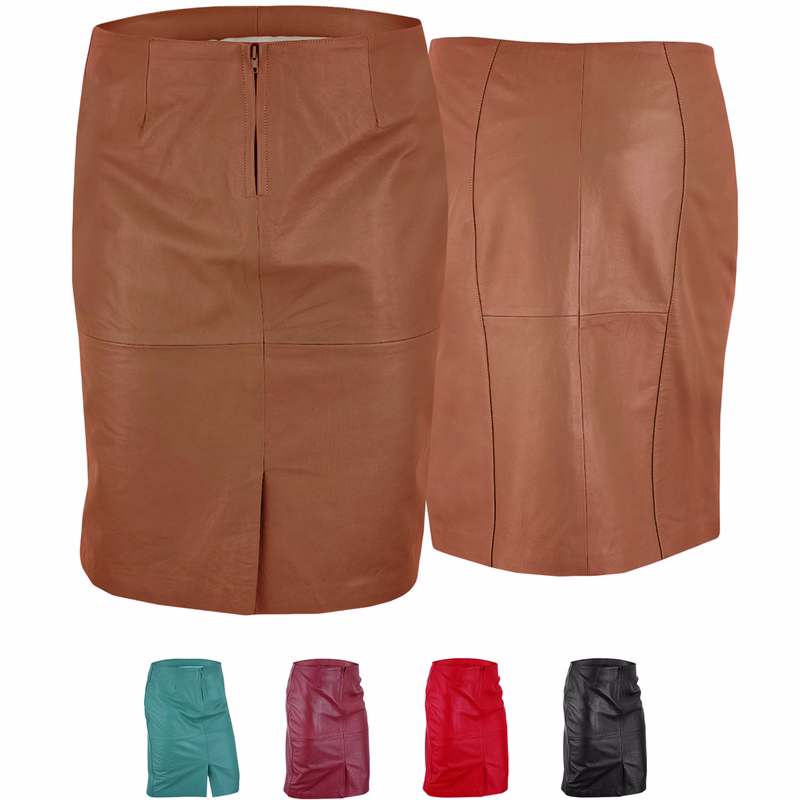 Trendy Midi Skirt real sheepskin Lamb-Nappa leather