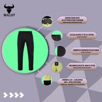 Merkmale der BULLDT Damen Motorradschutzhose Schwarz mit Kevlar Futter, Hüftschutz, Gürtelschlaufe und Oberschenkeltasche speziell entwickelt für Fahrerinnen mit Anspruch Jetzt shoppen